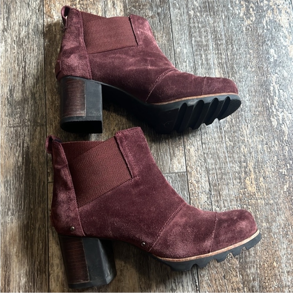 Sorel Addington Chelsea Ankle Boots Redwood Waterproof Suede Block Heel - Picture 5 of 9